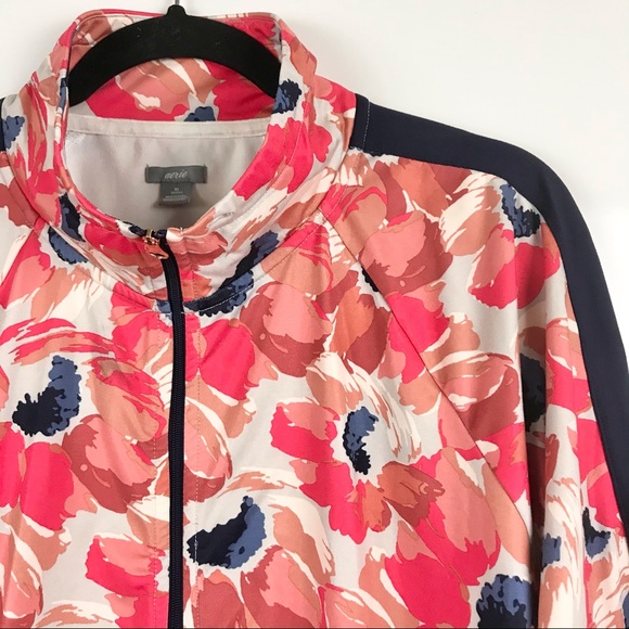 aerie Red Floral Print Track Workout Bomber Jacket - Picture 6 of 11
